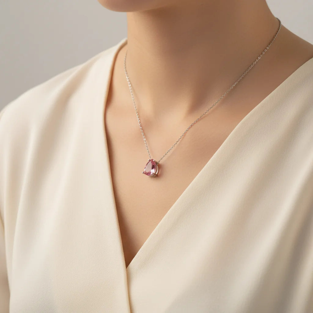 925 Sterling Silver 6*8MM Zircon Water Drop Shaped Color Zircon Necklace Women Minimalist Jewelry