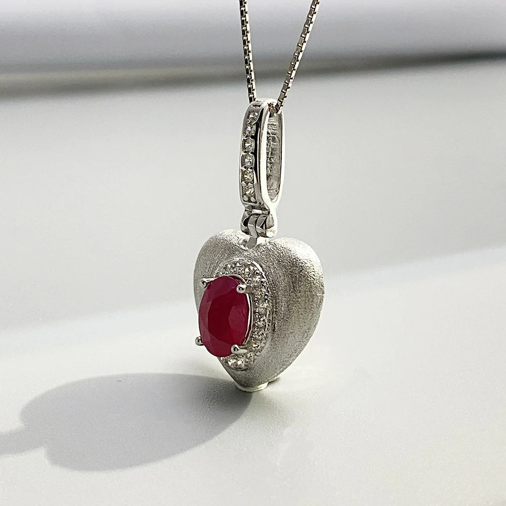 Gioiellieri Natural Red Ruby Pendant Necklace S925 Sterling Silver Fine Jewelry for Women Fashion Gemstone Charm Anniversary Gift