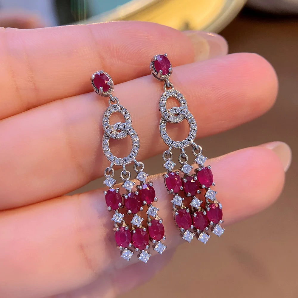 Gioiellieri Luxury Natural Red Ruby Earrings 925 Sterling Silver Wedding Party Gift Fine Jewelry