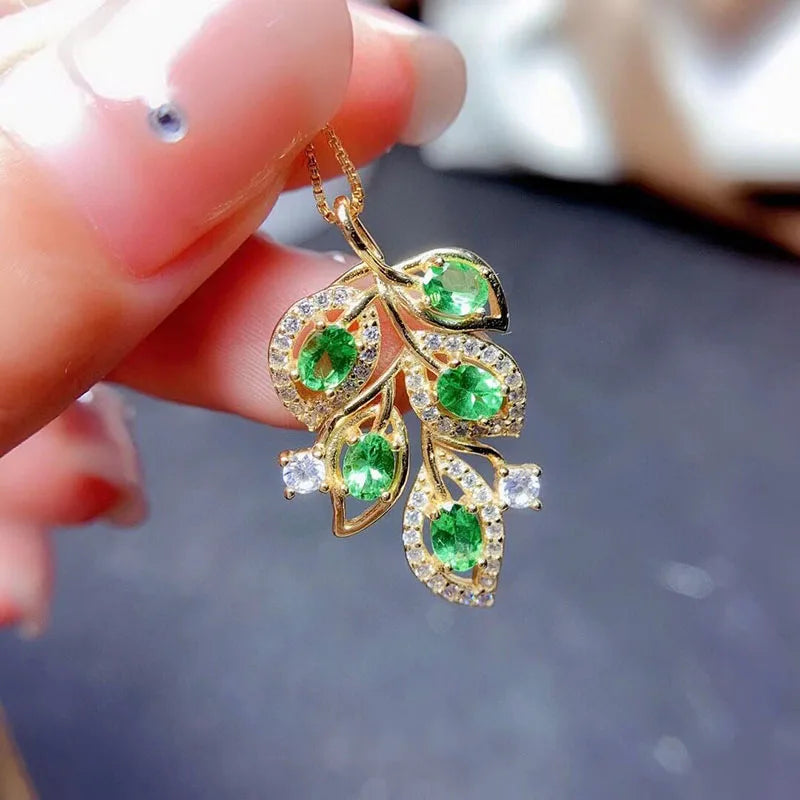Gioiellieri Vintage 925 Sterling Silver Oval Cut Emerald Pendant Necklace Gold Plated Classic Style Party & Wedding Jewelry