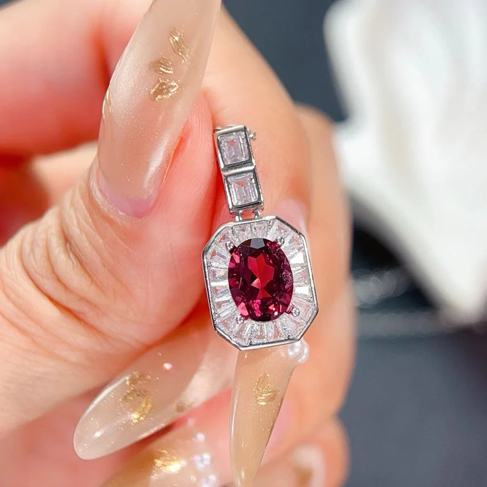 Gioiellieri Natural Aluminum Garnet Pendant Necklace 925 Sterling Silver Rhodium Plated Luxury Jewelry Women's Anniversary Party Gifts