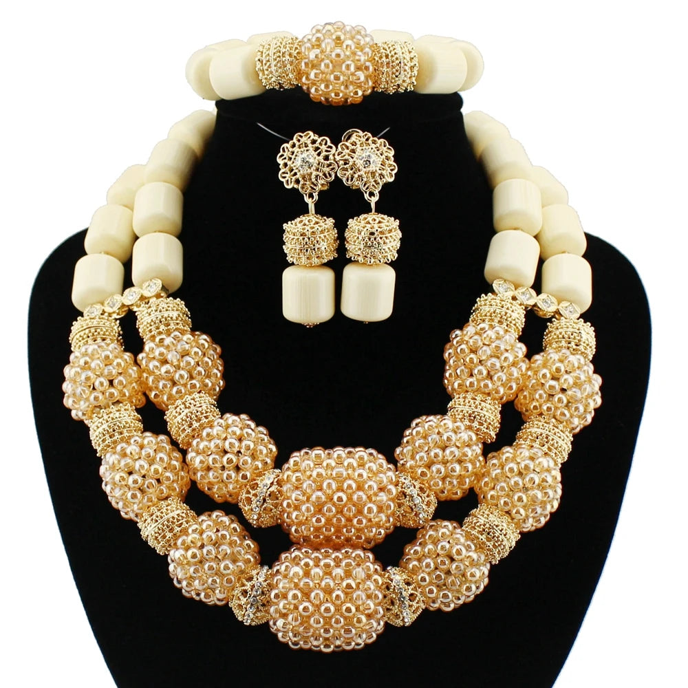 Zhuerrui Red Nigerian Bead Necklace Earring Set Traditional African Bridal Jewelry a Perfect Gift for Anniversaries  YL74