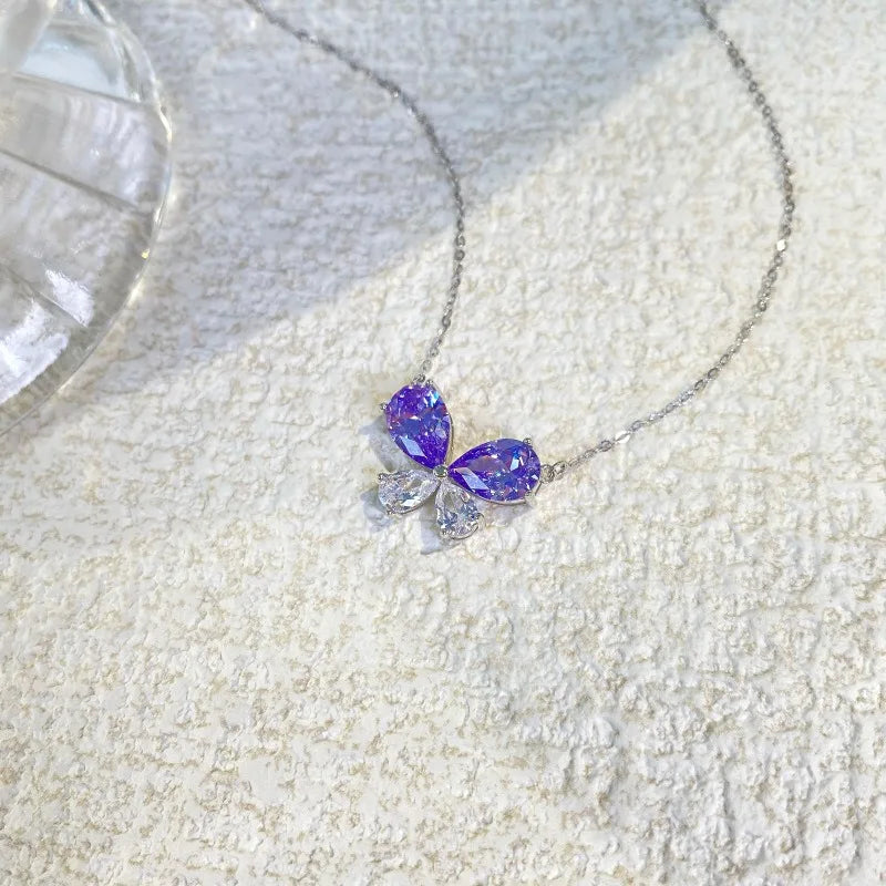 Elegant Women Girls 925 Sterling Silver Butterfly Necklace Engagement Wedding Pear Shape Zirconia Chokers Jewelry Manufacturer