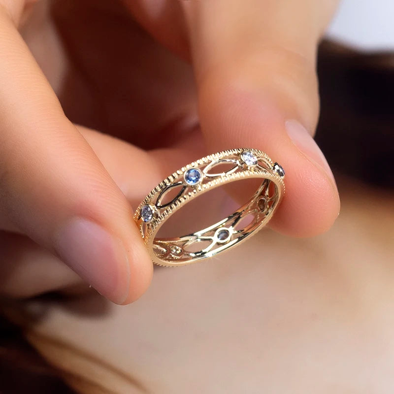 Gemfiori Messi Jewelry MSR-1534 Luxury 9K Gold Stackable Ring Lab Gemstone & Lab Diamond
