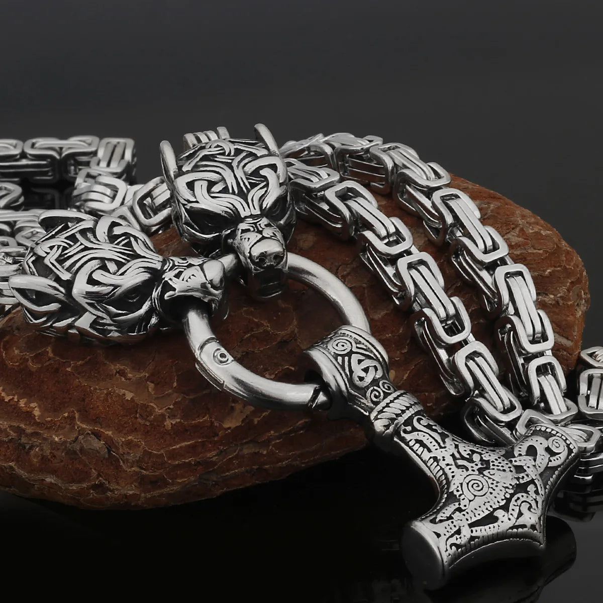 Wholesale Men's Stainless Steel Punk Pendant Necklace Gold Plated Thor Hammer Mjolnir for Mens Jewelry