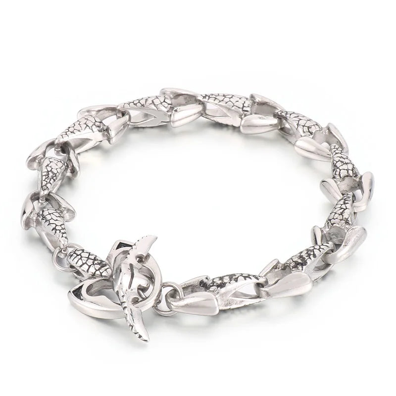 KALEN 200/210mm Men Punk Stainless Steel Skull/Fish Fin Links Bracelet