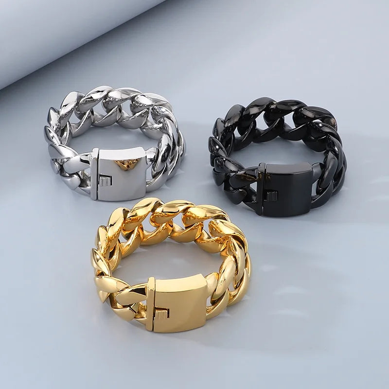 KALEN Vintage Men Hip-Hop Stainless Steel Fashion Jewelry Bracelets Cuban Link Chain Bracelet