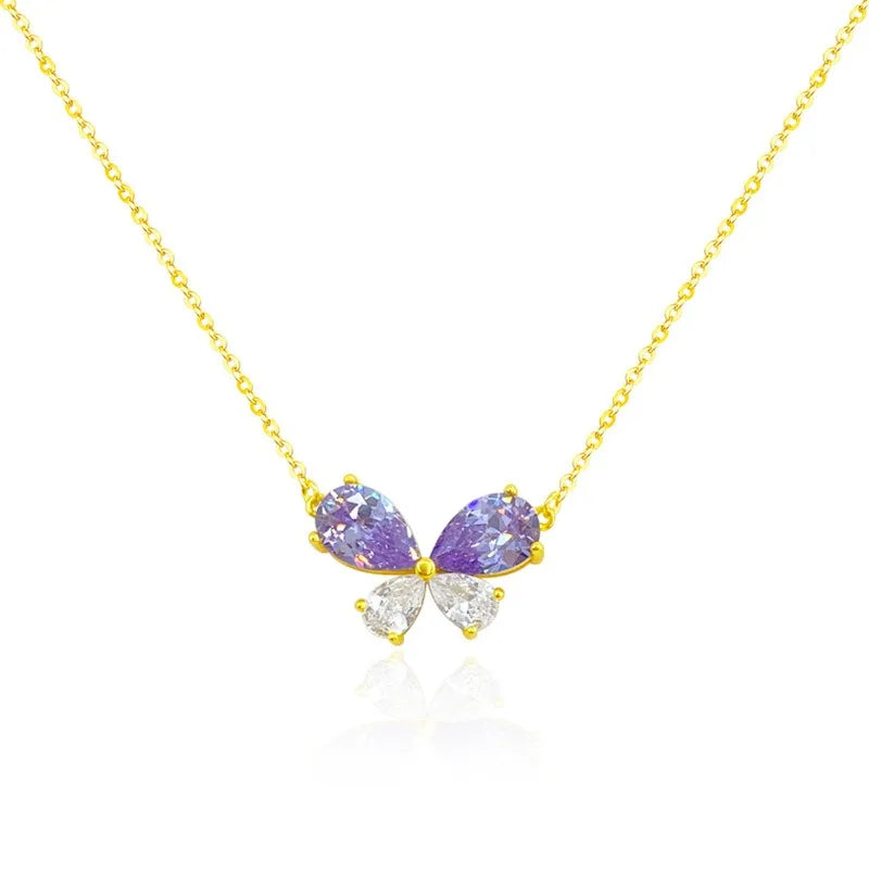Elegant Women Girls 925 Sterling Silver Butterfly Necklace Engagement Wedding Pear Shape Zirconia Chokers Jewelry Manufacturer
