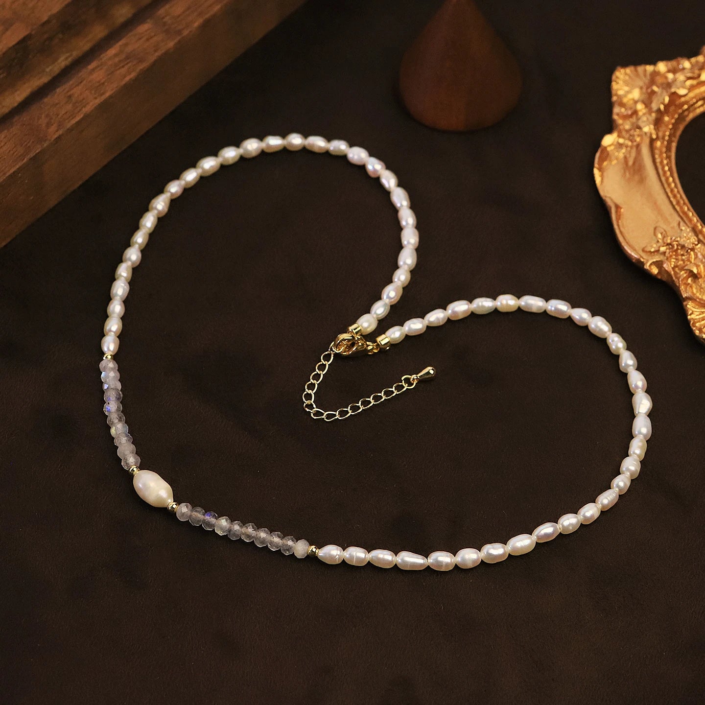 Natural Freshwater Pearl Moonstone Beaded Necklace for Women Daily Wedding Gift Dainty Bridal Choker Necklace Fashion Jewelry