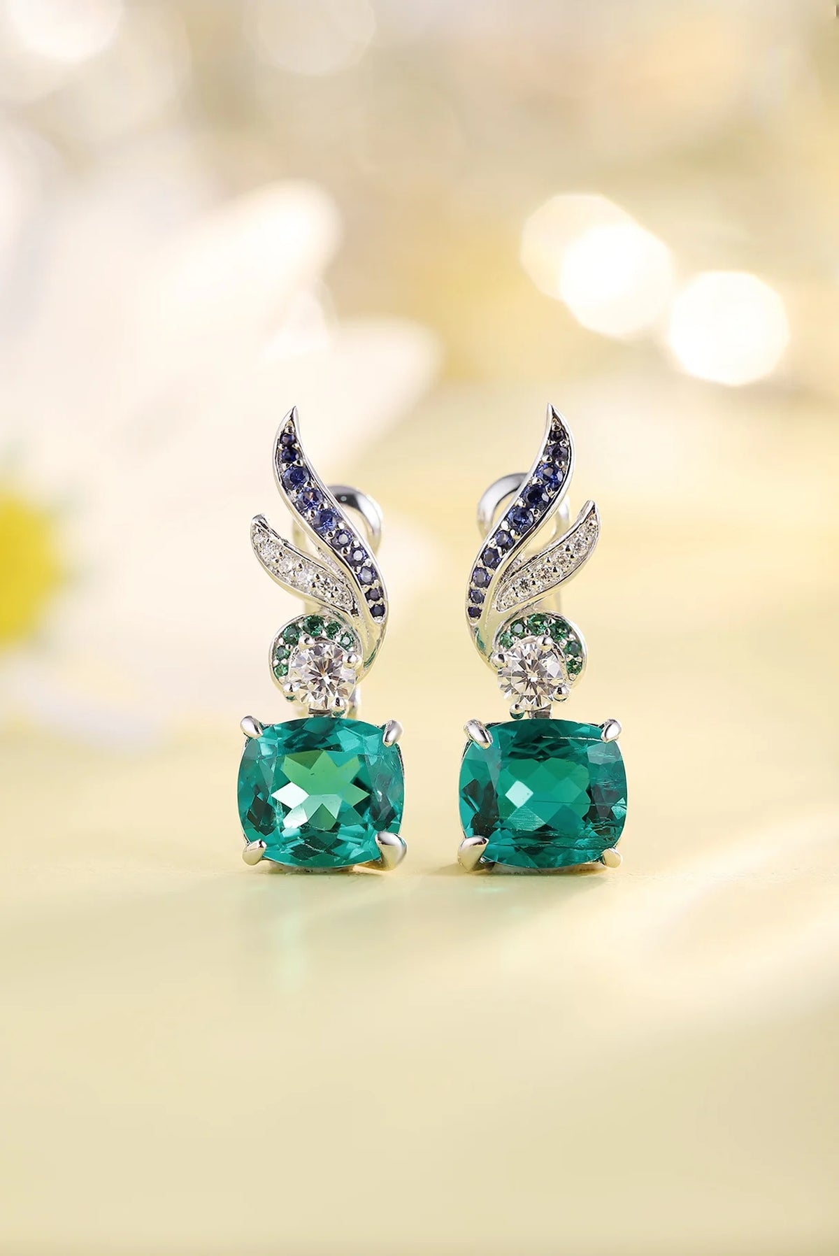 Gemfiori Anster High Quality S925 Lab Grown Emerald Earring Stud Dainty Gemstone Stud Earrings for Women Daily Wear Gift