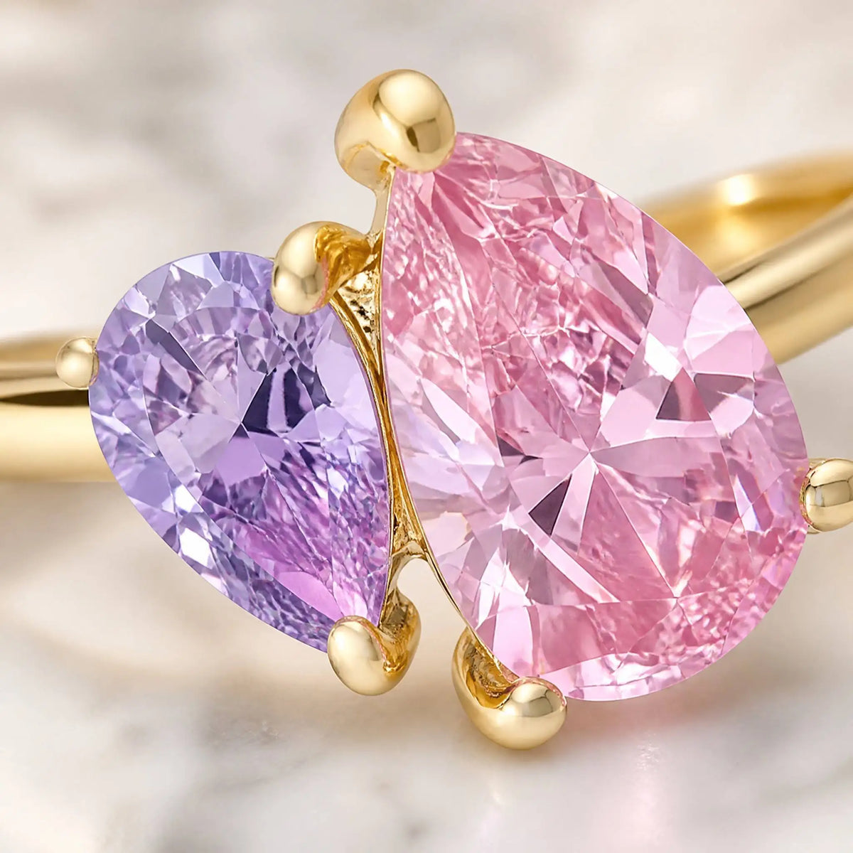Birthstone Ring for Women Zirconia Toi Et Moi Ring 12 Colors Waterproof Skin-Friendly Gold Plated Steel Custom Anniversary Gift