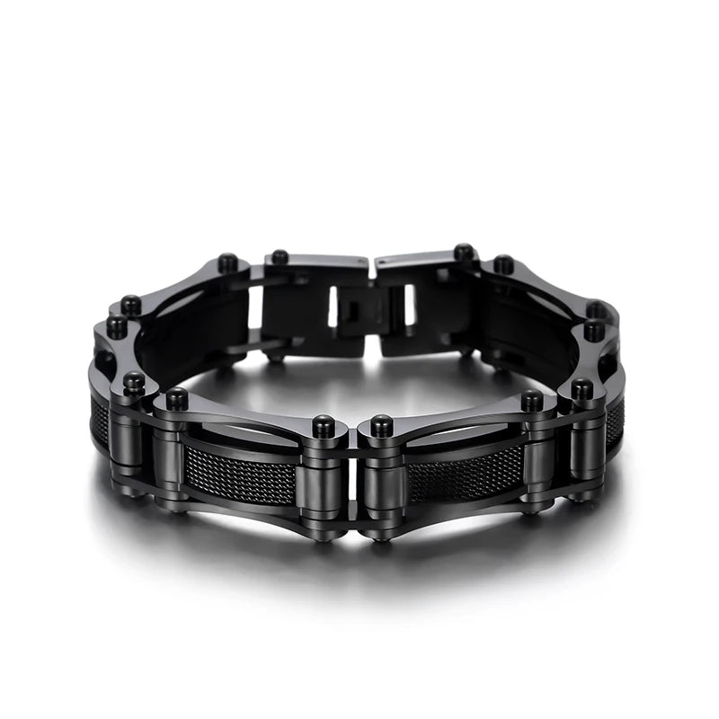 KALEN Vintage Men Gold/Silver/Black Stainless Steel Mesh Surface Biker Links Bracelet