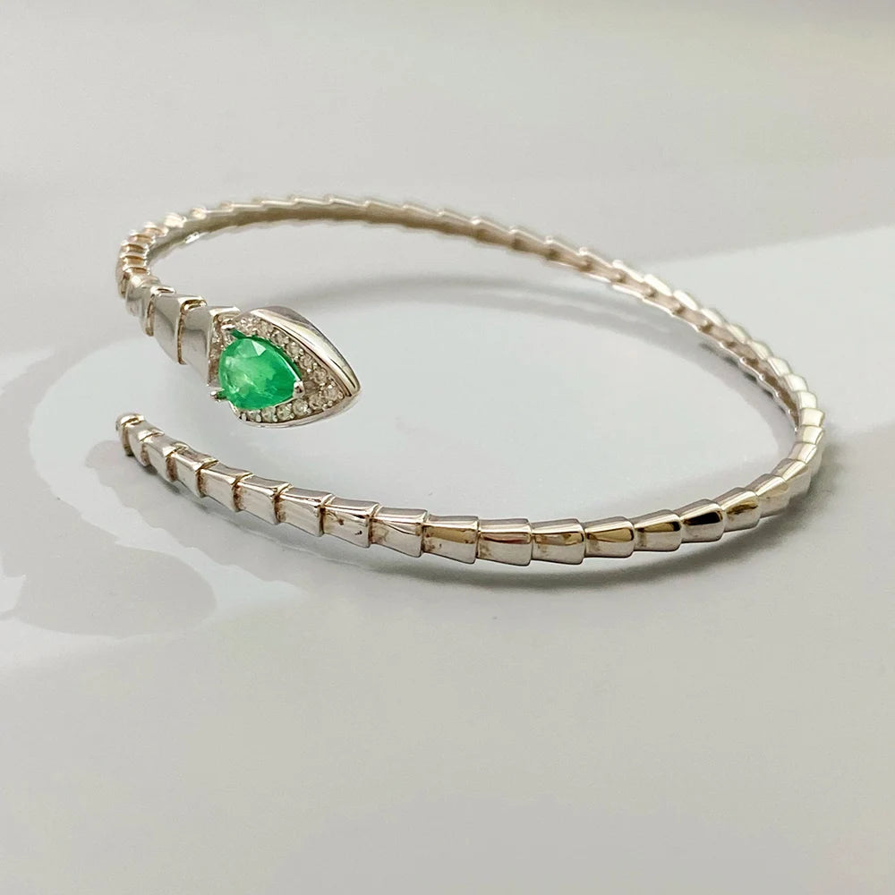 Gioiellieri Sterling Silver Emerald Bracelet with Natural Green Stone for Ladies S925 Fine Jewelry Elegant Gemstone Anniversary Present