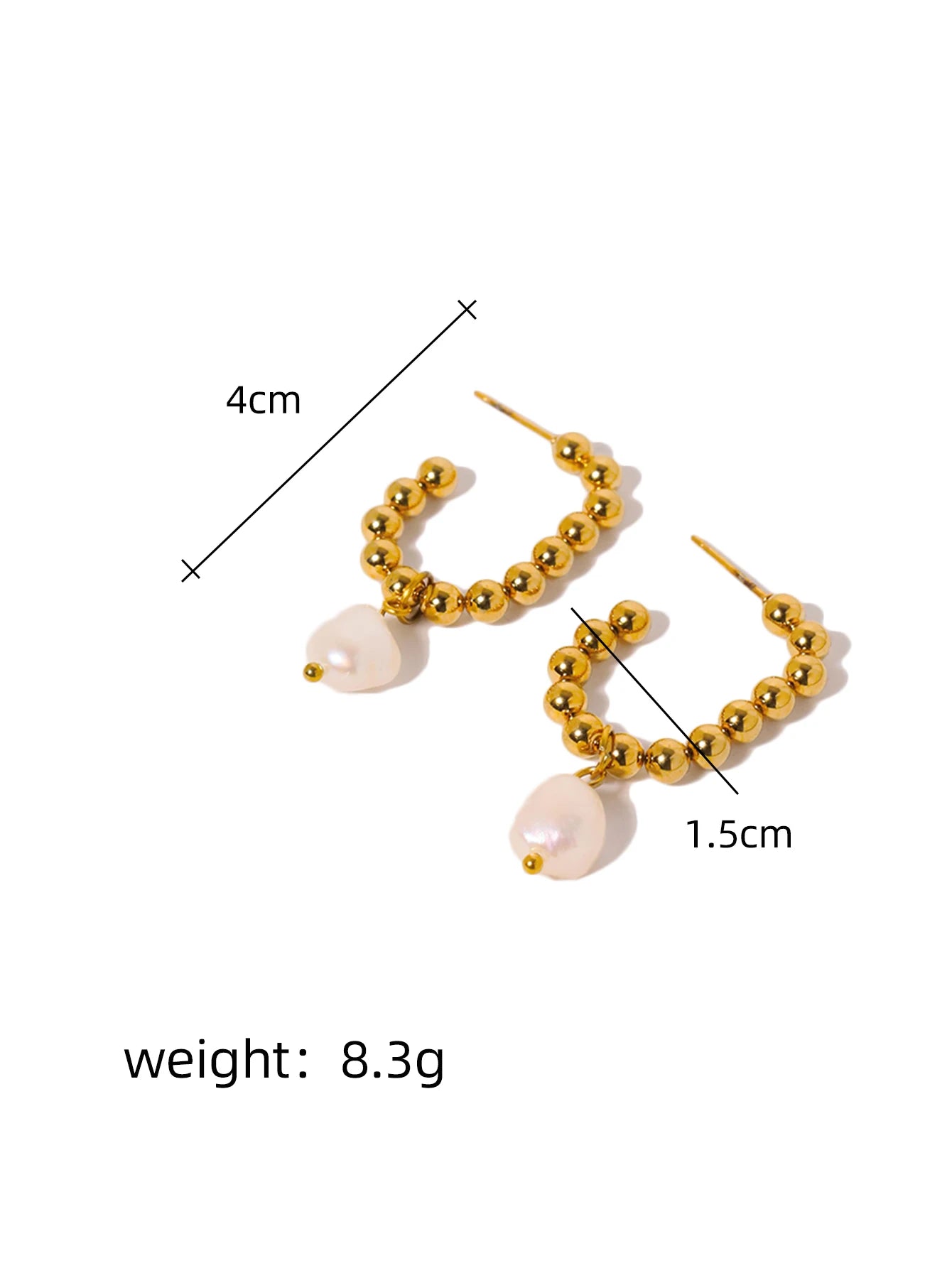 Vintage Stainless Steel Ball J-shaped Earrings 18K Gold Plated Drop Earrings Jewelry Women Exquisite Wedding Gift