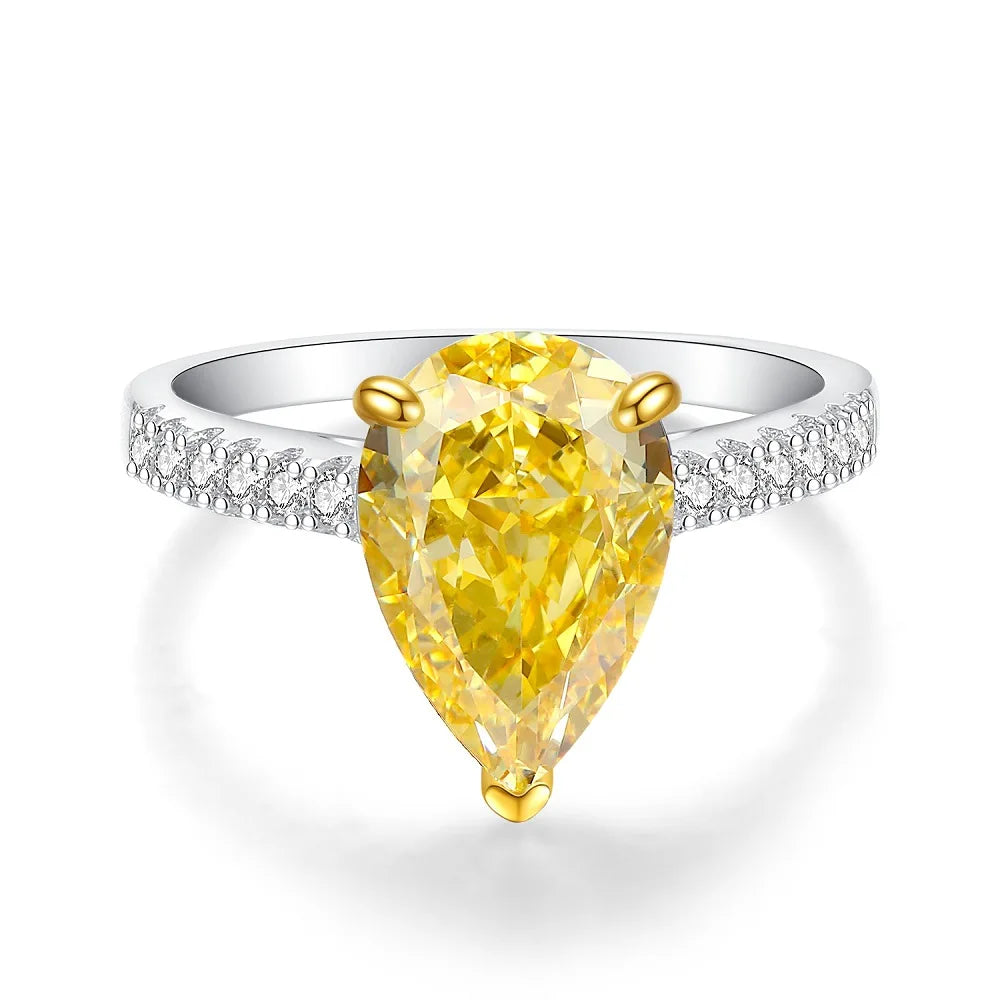 Trendy 925 Sterling Silver 5A 8A Yellow Cubic Zirconia Ring for Women Engagement Promise Bride Rings Customized Jewelry Supplies