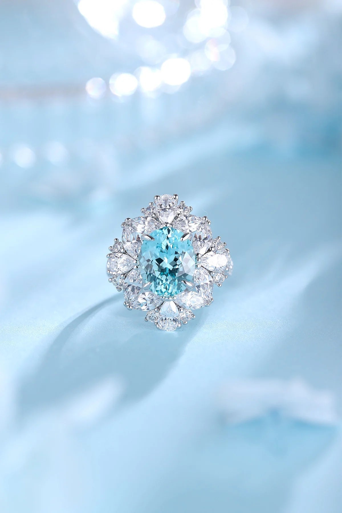 Gemfiori S925 Silver Cultivated Paraiba Ring Main Stone: 6.33CT Side Stones:6.27CT Weight: 7.92g
