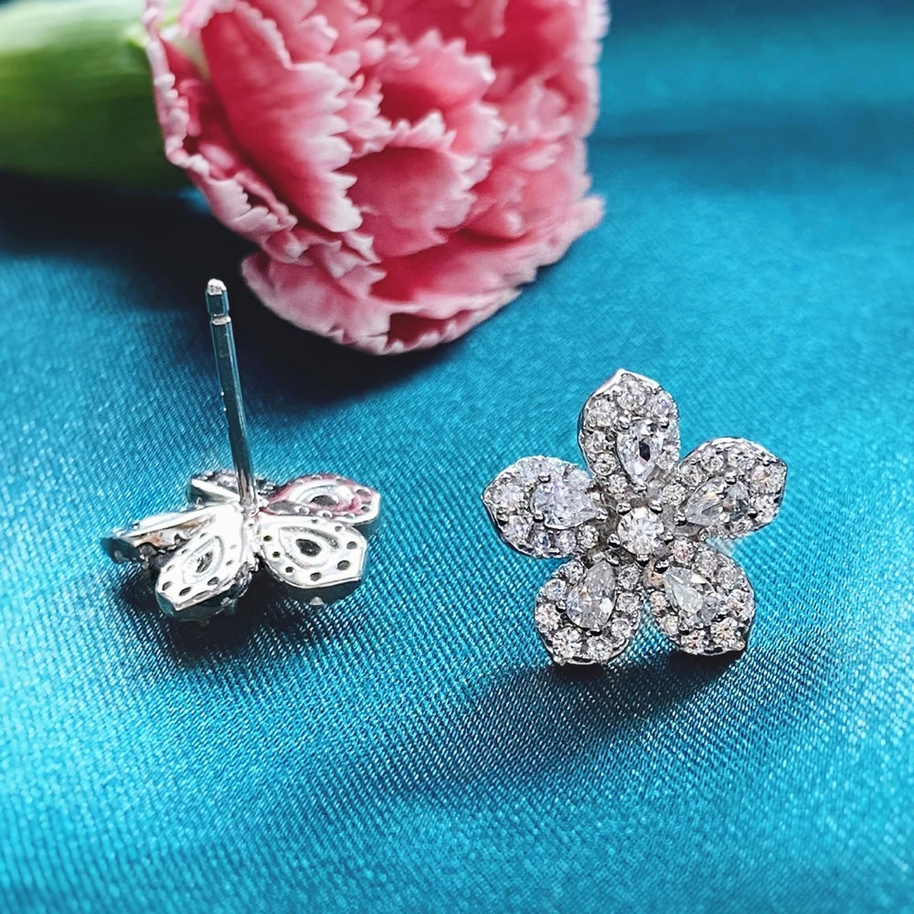 MUSHAN Jewelry Factory New S925 Water Drop 2*3 Earrings for Women Simple Korean Style Floral Zirconia Stud Earrings Cross Border