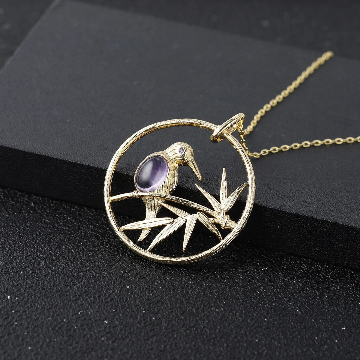 ArtistA Abiding Multiple-Style Available 925 Sterling Silver Gold Plated Filigree Craftsmanship Natural Amethyst Pendant Choker Necklace