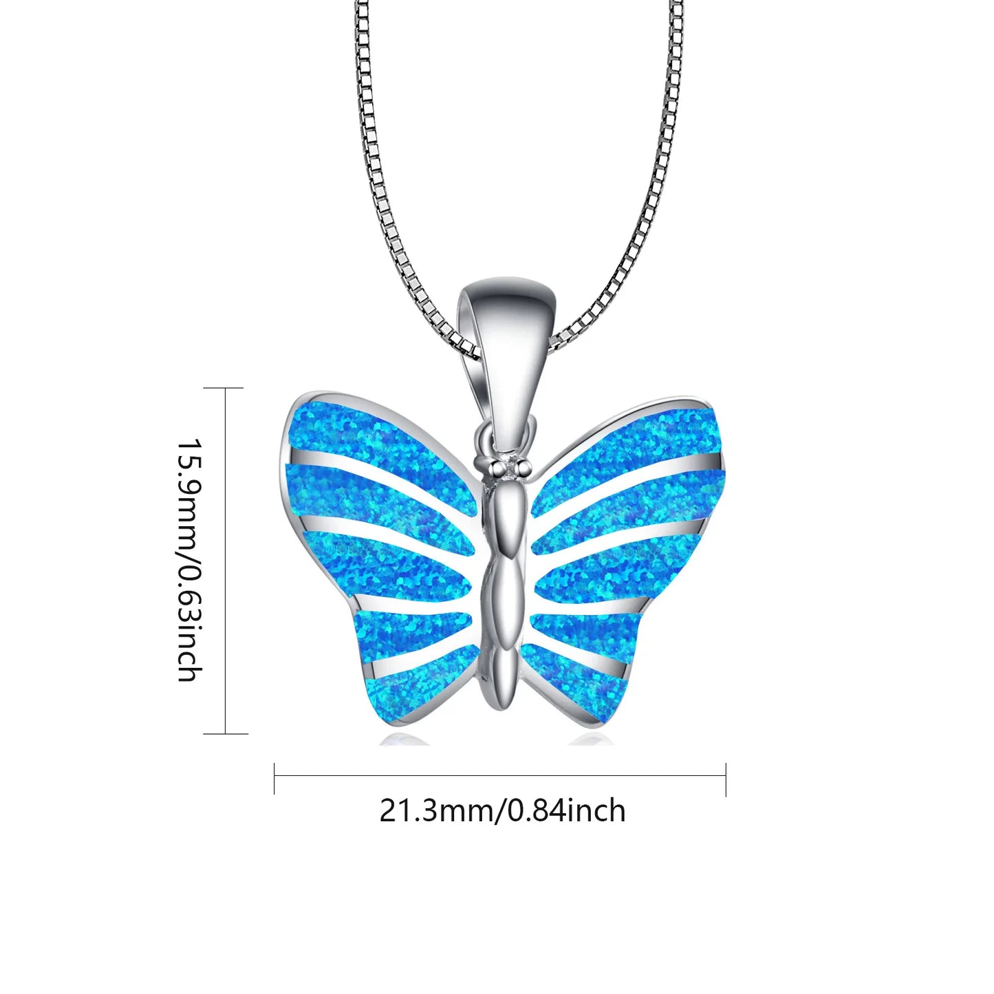 Aobao Christian White Copper Silver Plated Sweater Chain Butterfly Necklace Trendy Forest Butterfly Pendant Jewelry Opal Inlay