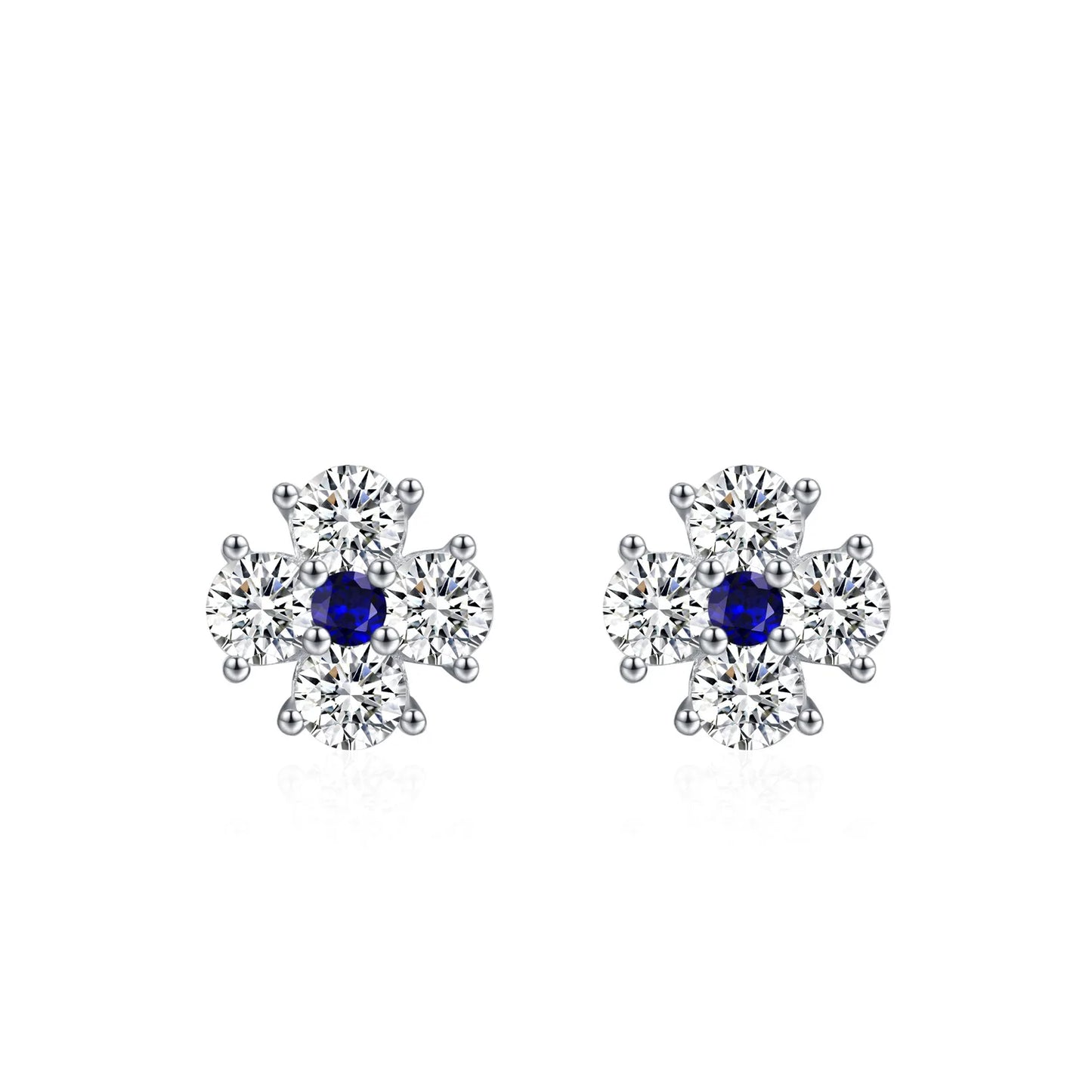 925 Silver Fresh Full Diamond Four Leaf Flower Earnail Necklace Elegant Blue Diamond Jewelry Set Gift Set