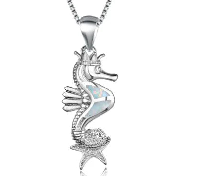 Tiktok Viral Trendy Blue Copper Opal Seahorse Necklace-Sweater Chain with Starfish Pendant