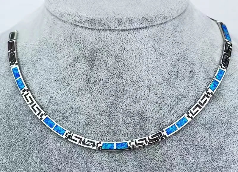 Minimalist Square Blue Natural Opal Gold Plated Unisex Necklace-Trendy Link Chain for Daily & Party Wear Anniversary Occasion