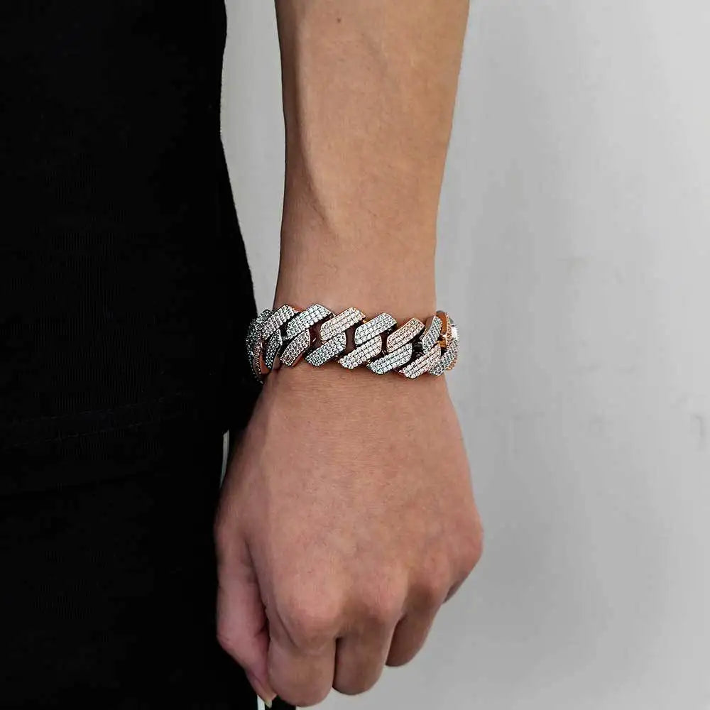 Fashion Jewelry Two-tone 22MM Heavy Chain Rose Gold Silver Color Bracelet Necklace for Man Hip Hop Jewelry Set