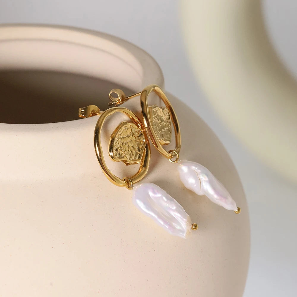 Vintage Stainless Steel Heart Baroque Earrings 18K Gold Plated Drop Earrings Drop Earrings Jewelry Women Exquisite Wedding Gift