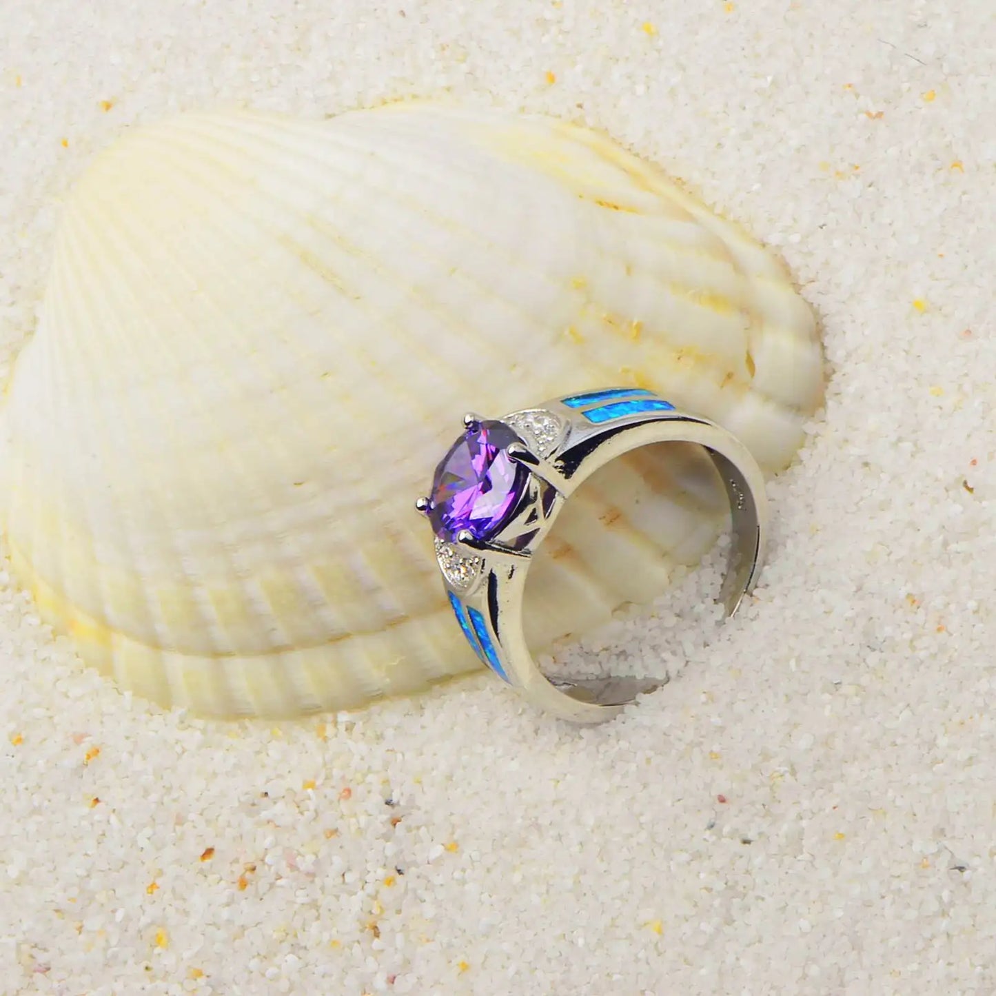 Unique Purple & Blue Opal Ring | Shiny CZ Statement Band | Women's Daily Party Ring