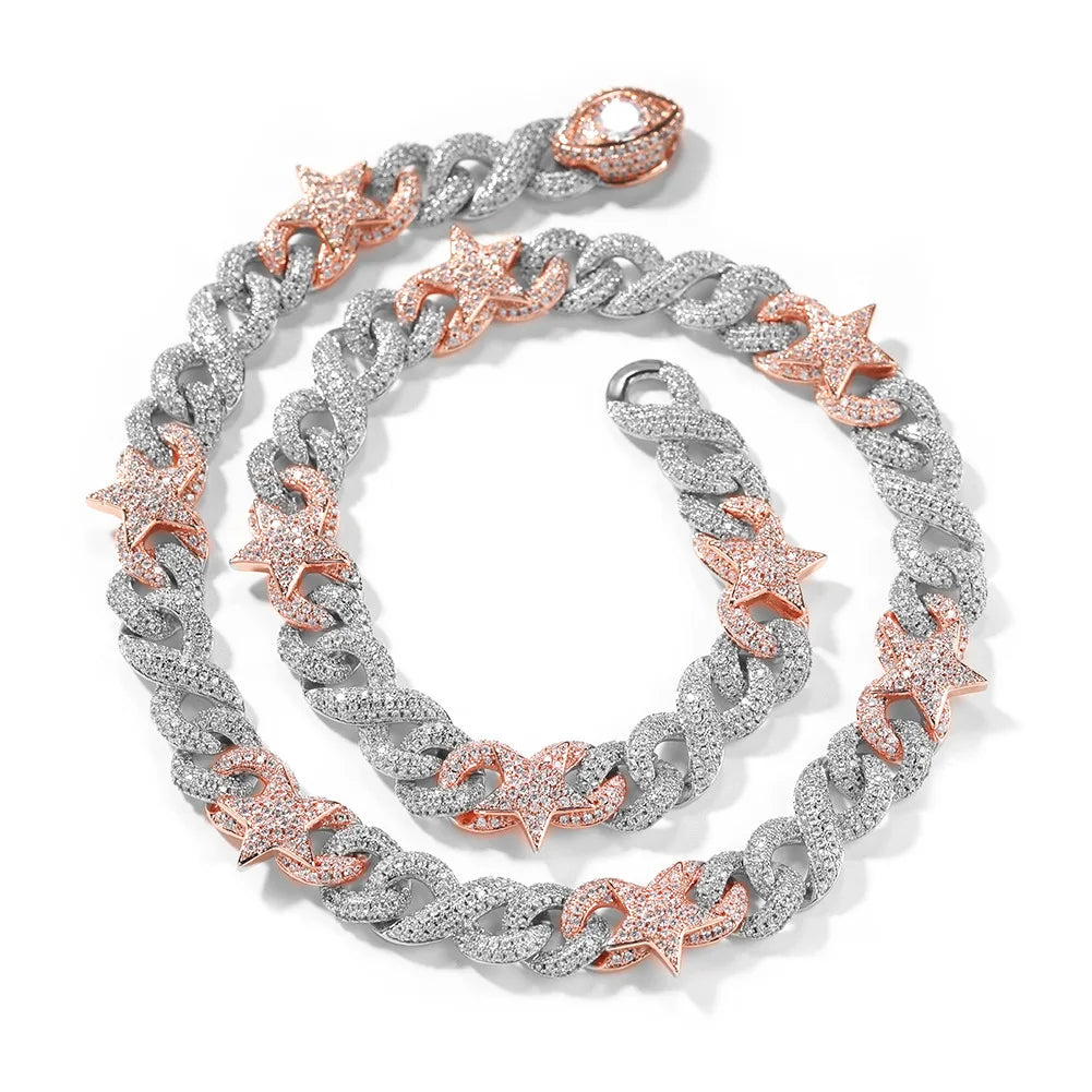 Wholesale High-End 10mm Cuban Chain Necklace for Men Full Star Eye Clasp Fashion Jewelry with Zircon and Copper Material