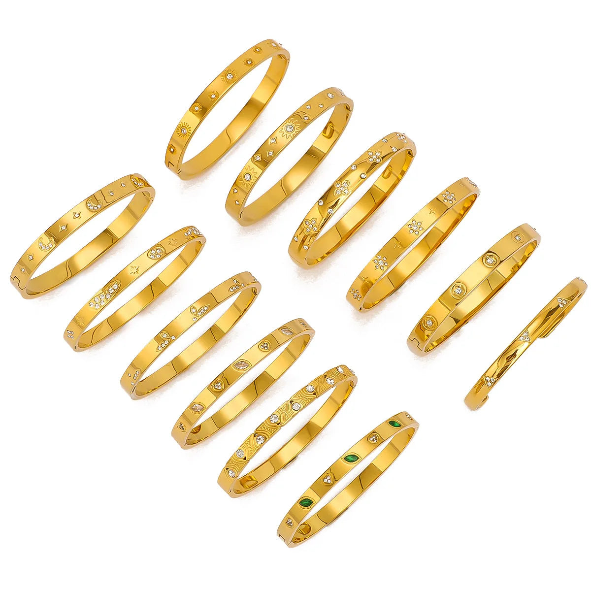 Versatile Hand Round Zircon Fine Snake Chain Bracelets New Green Leaf Charm Gold Stainless Steel Indian Style Bangles ALN2511307