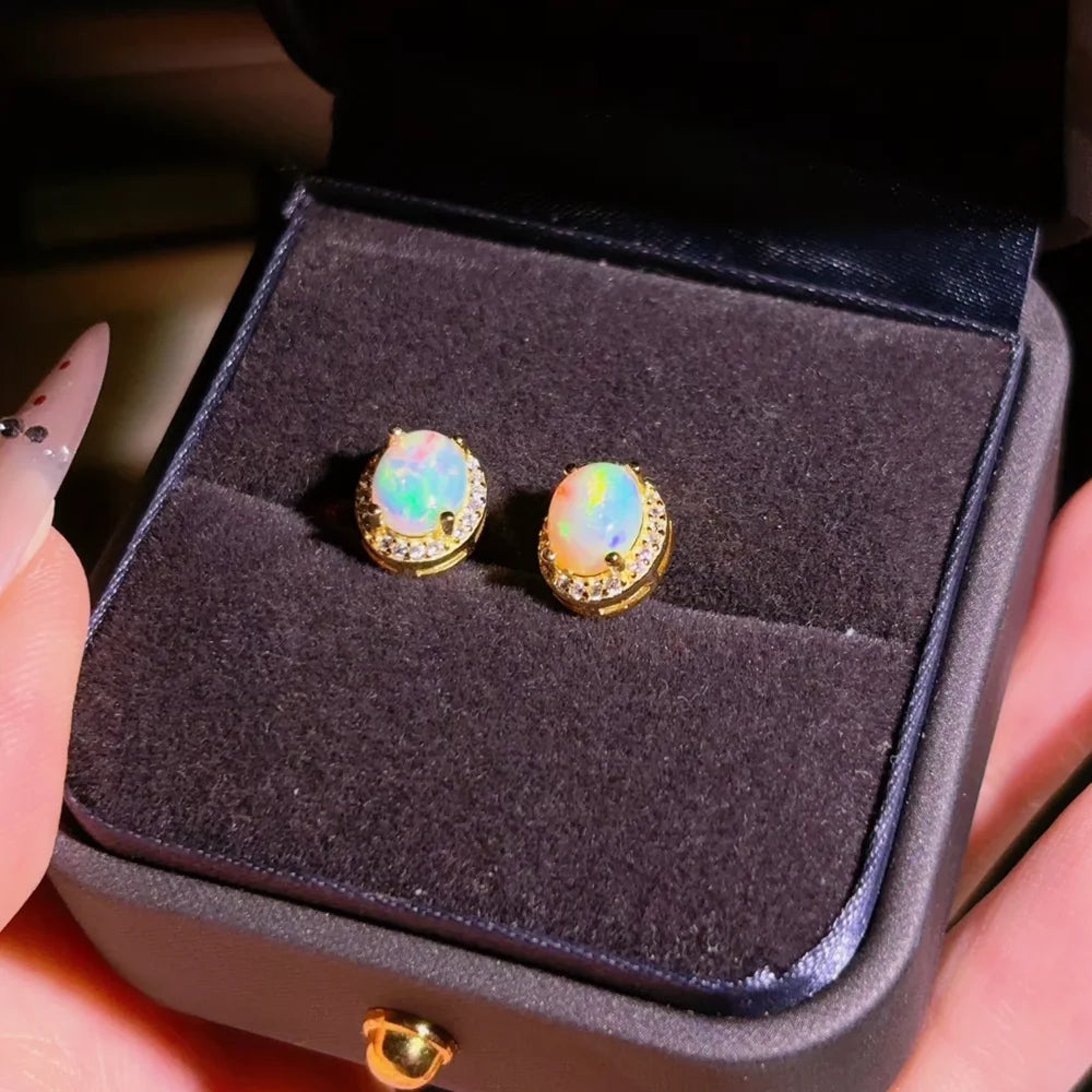 Gioiellieri Luxury Natural White Opal Stud Earrings 925 Sterling Silver Rhodium Plated Hypoallergenic Certified Wedding Party