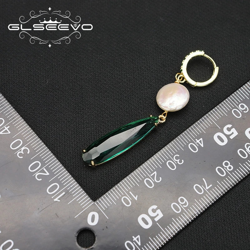 Natural Baroque Pearl Emerald Drop Water Crystal Piercing Earrings for Women Wedding Party  Luxurious Elegant Handmade Jewelry
