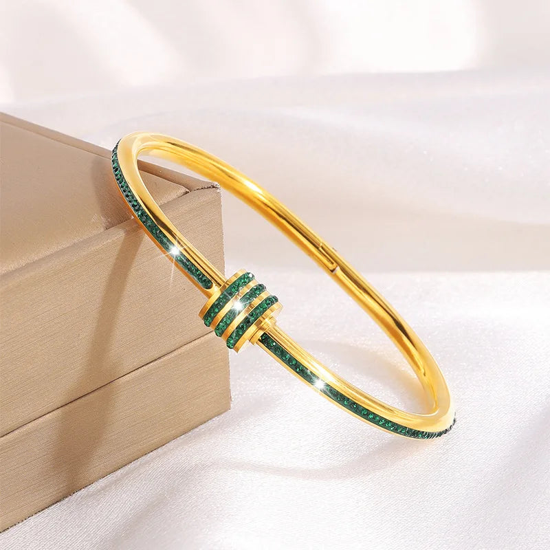 REBEL Stainless Inoxydable Stainless Steel 18K Gold Plated Roman Women Fashion Jewelry Bracelets Bangles