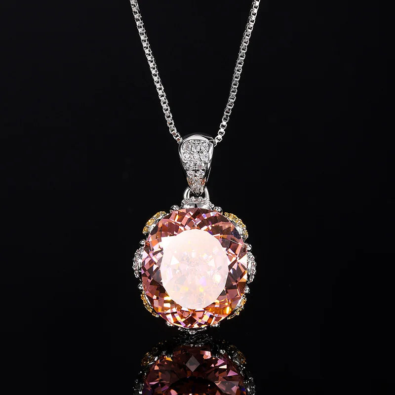 Gemfiori French Zircon Round Pendant Ring with a Light Luxury and High-end Feel Adjustable Ring Court Style Gentle and Fashionable Set