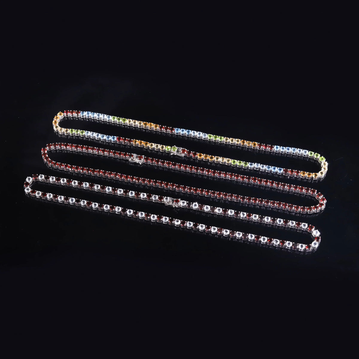 Gemfiori Abiding Fine Jewelry Colorful Geometric Rainbow Natural Gemstone Round 5mm 20IN Tennis Chain Necklace Choker for Men Women