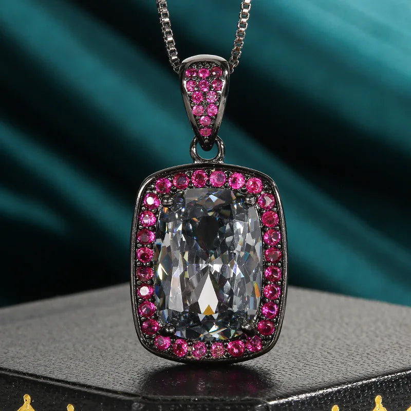 REDheart Fashion Brass Gold-Plated Flower Black Gray Gas Fat Fine Jewelry Engagement Anniversary Pendant Necklace Set Women