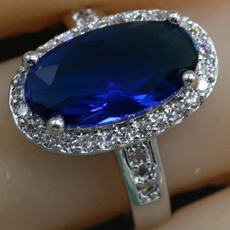 XOTICA Silver Plated Green Blue Pink Zircon Ring Trendy Women's Gemstone Jewelry for Parties Weddings Birthdays