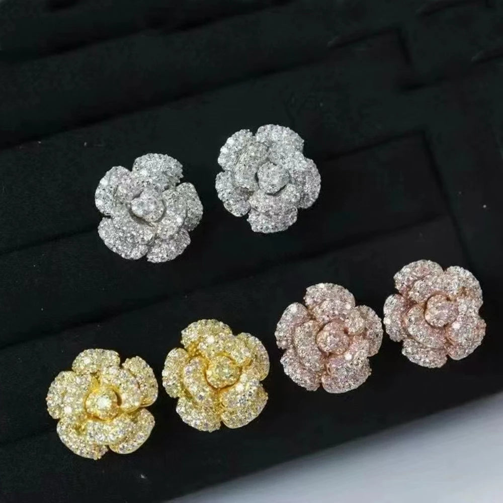 MUSHAN Jewelry Factory 925 Sterling Silver Rose Stud Earrings for Women HCD Gemstones High Carbon Diamond Earrings Stud Jewelry