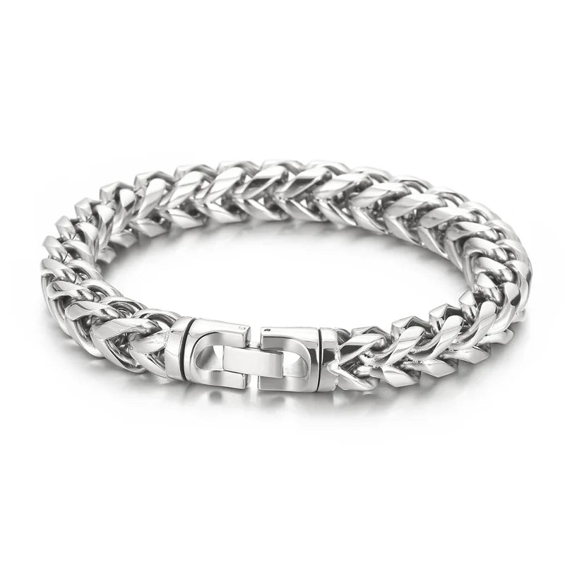 KALEN 230mm Unisex Casual Silver/Gold/Black/Blue/Rainbow Stainless Steel Herringbone Bracelets