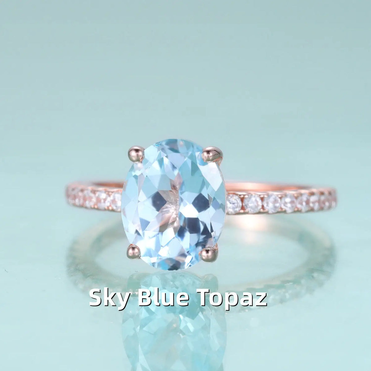 Gemfiori Natural Gemstone Big Main Stone Oval Cut 8*10MM 925 Sterling Silver Women Jewelry Ring Garnet Amethyst Sky Blue Topaz Ring