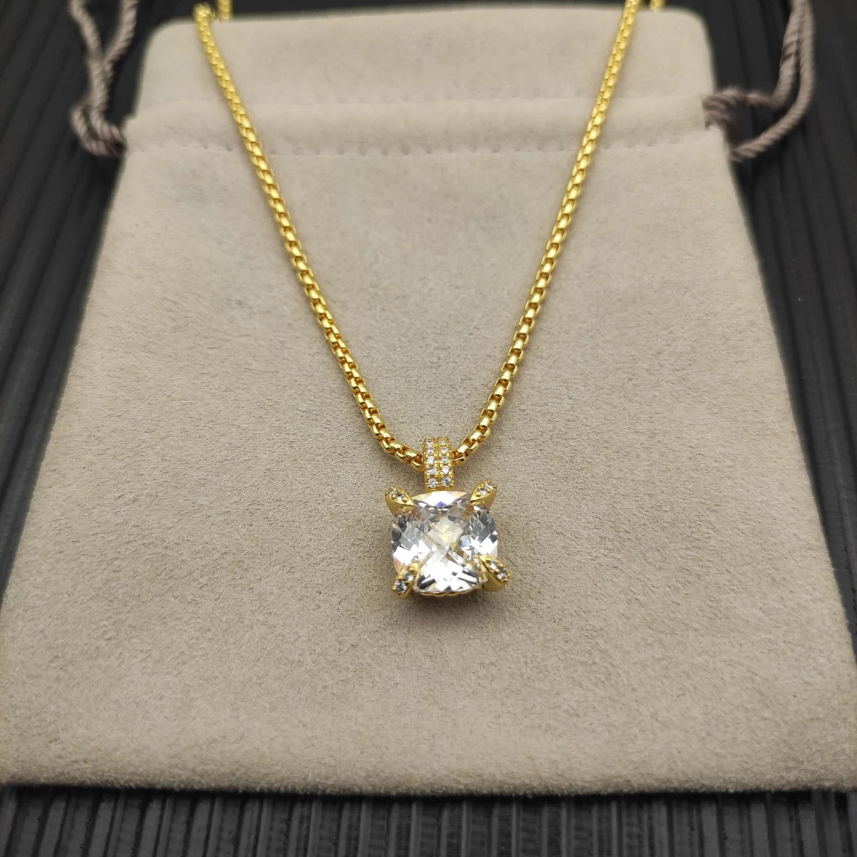 Gemfiori DY High-Quality Silver-Plated 11mm Four-Prong Diamond Necklace. Gold-Plated Colored Gemstone Necklace. Jewelry.