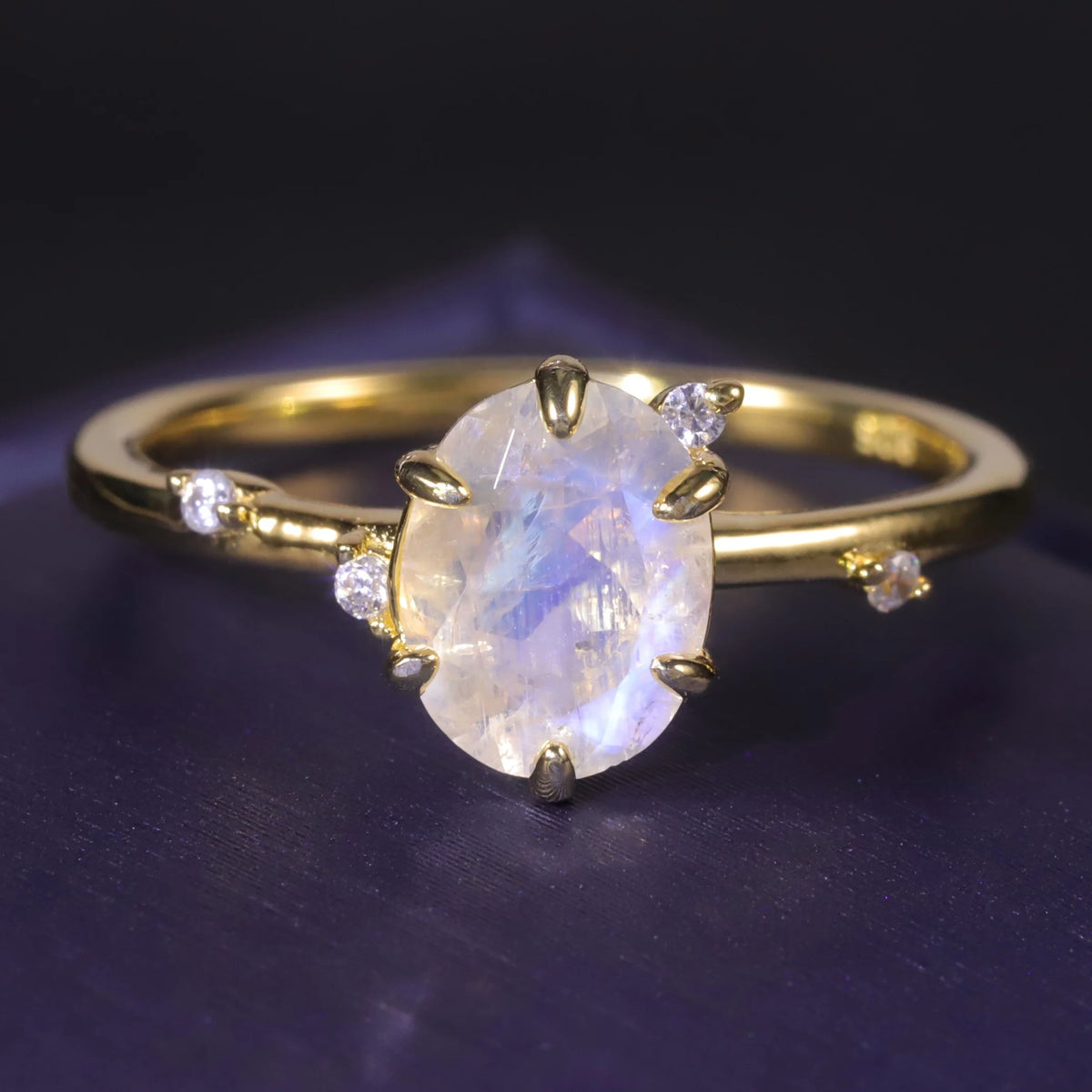 ArtistA OL1041 Abiding Six Prong Faceted Gemstone Milky Blue Moonstone Natural Stone Sterling Silver Wedding Rings