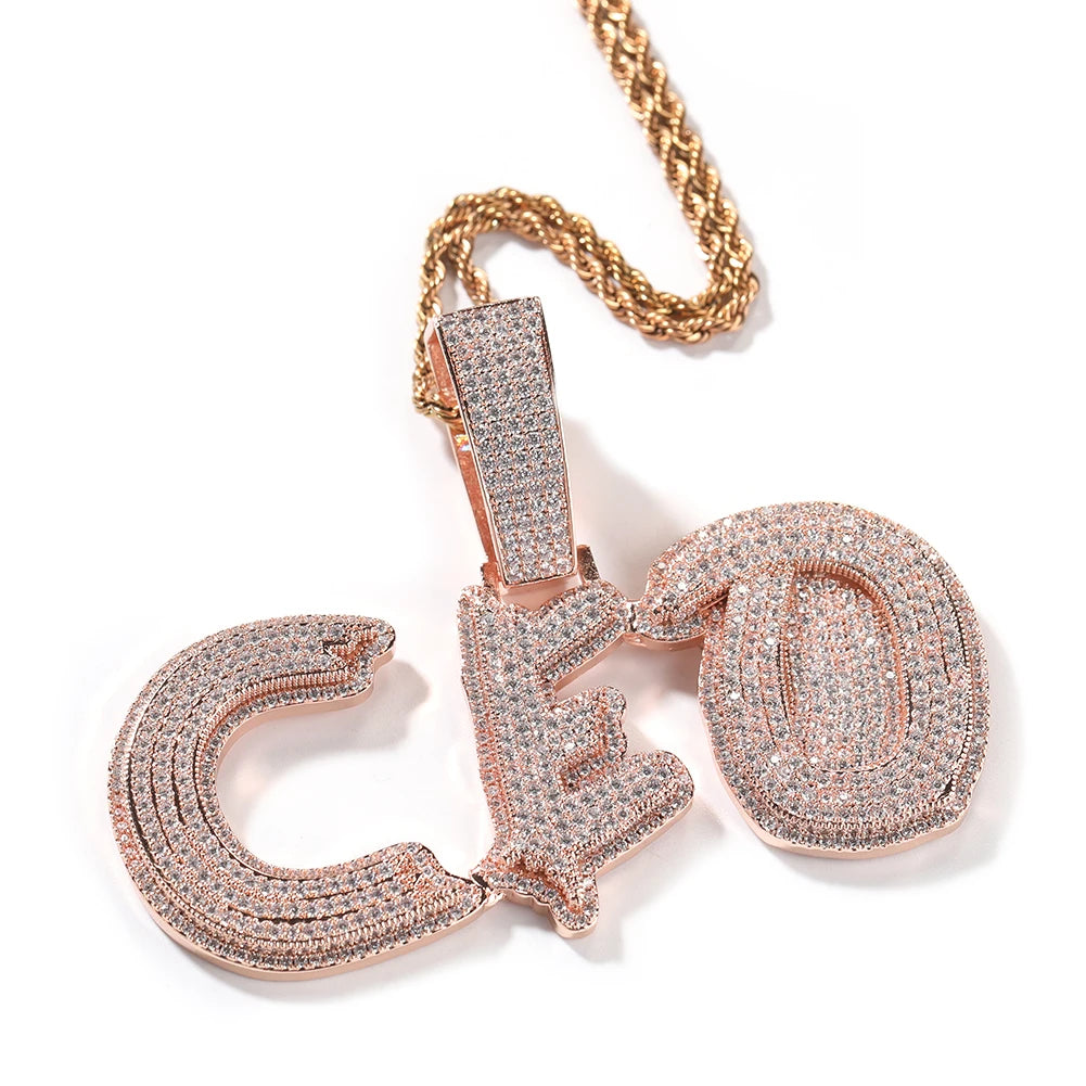 BiG-BOSS Custom Big Zircon Glitch Letter Name Personalized Pendant Men HipHop Necklace Chain Customized Heavy Rock Rapper Jewelry