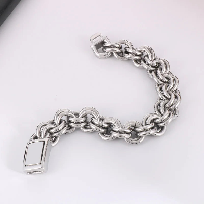 KALEN 230mm Men Casual Stainless Steel Double-Ring Links Bracelet
