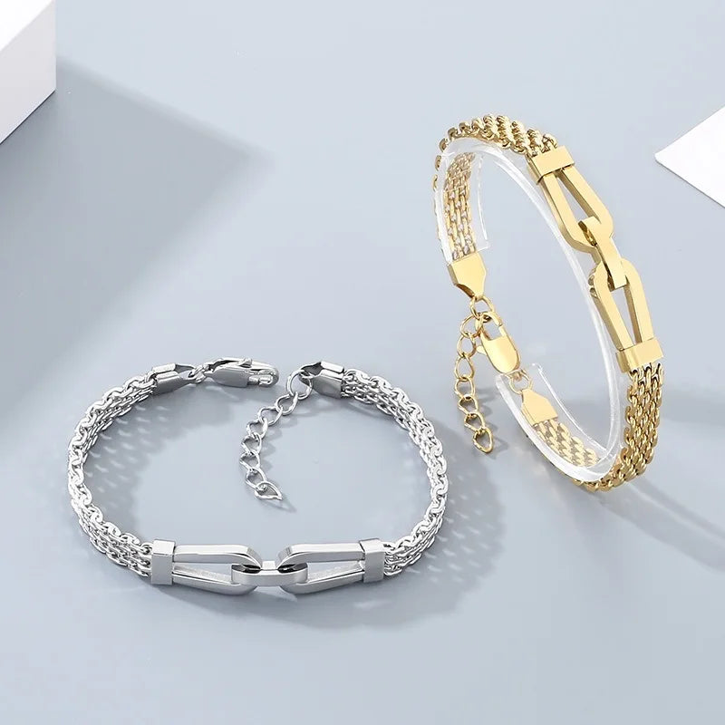 Kalen Ins Hollow Woven Chain Bracelet Niche Design Horseshoe Buckle Adjustable Stainless Steel Men Bracelet