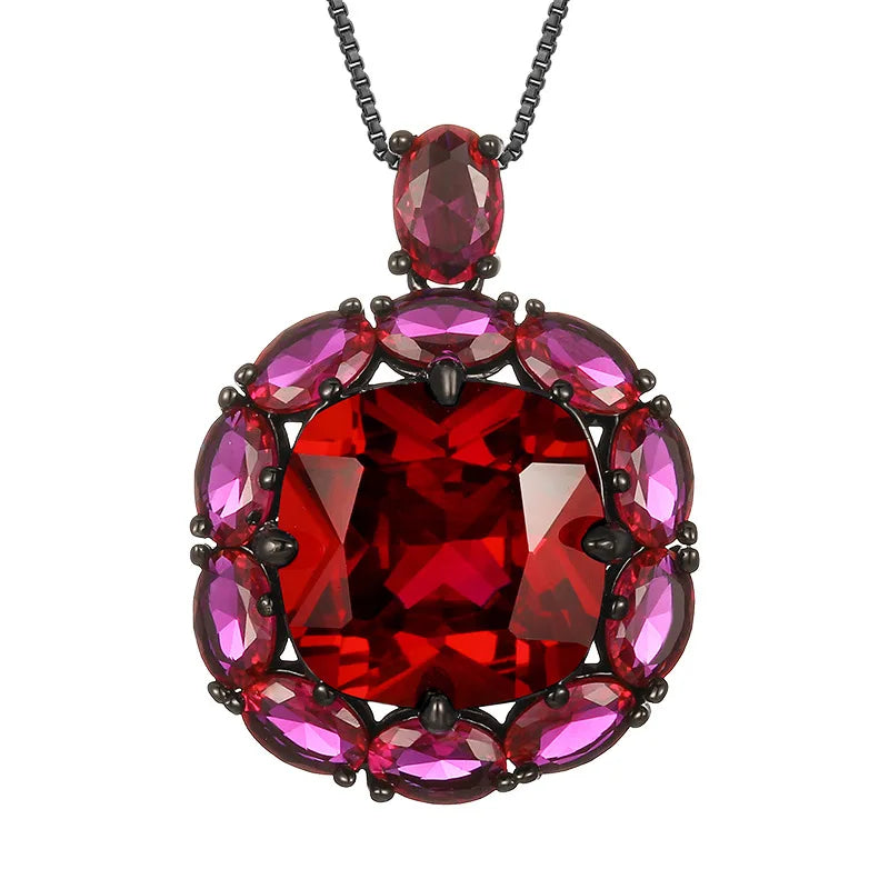REDheart Electroplated Black Inlaid Pearl Flower Design Women's Trendy Activity Ring Simulation Square Texture Necklace Pendant Set