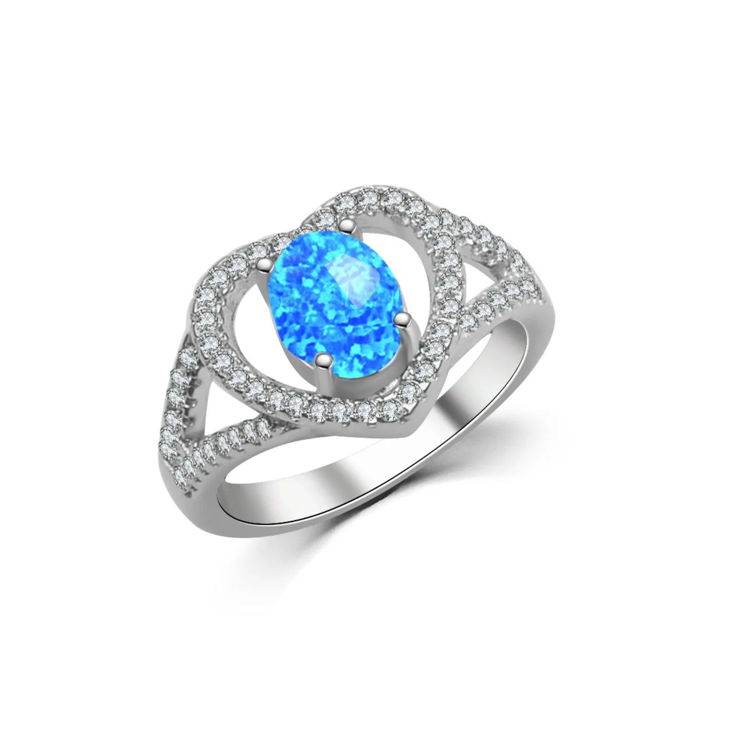 Elegant Double-Heart Opal Promise Ring - Iridescent Opal & CZ Paved Band | Romantic Daily Jewelry Bulk Gifts