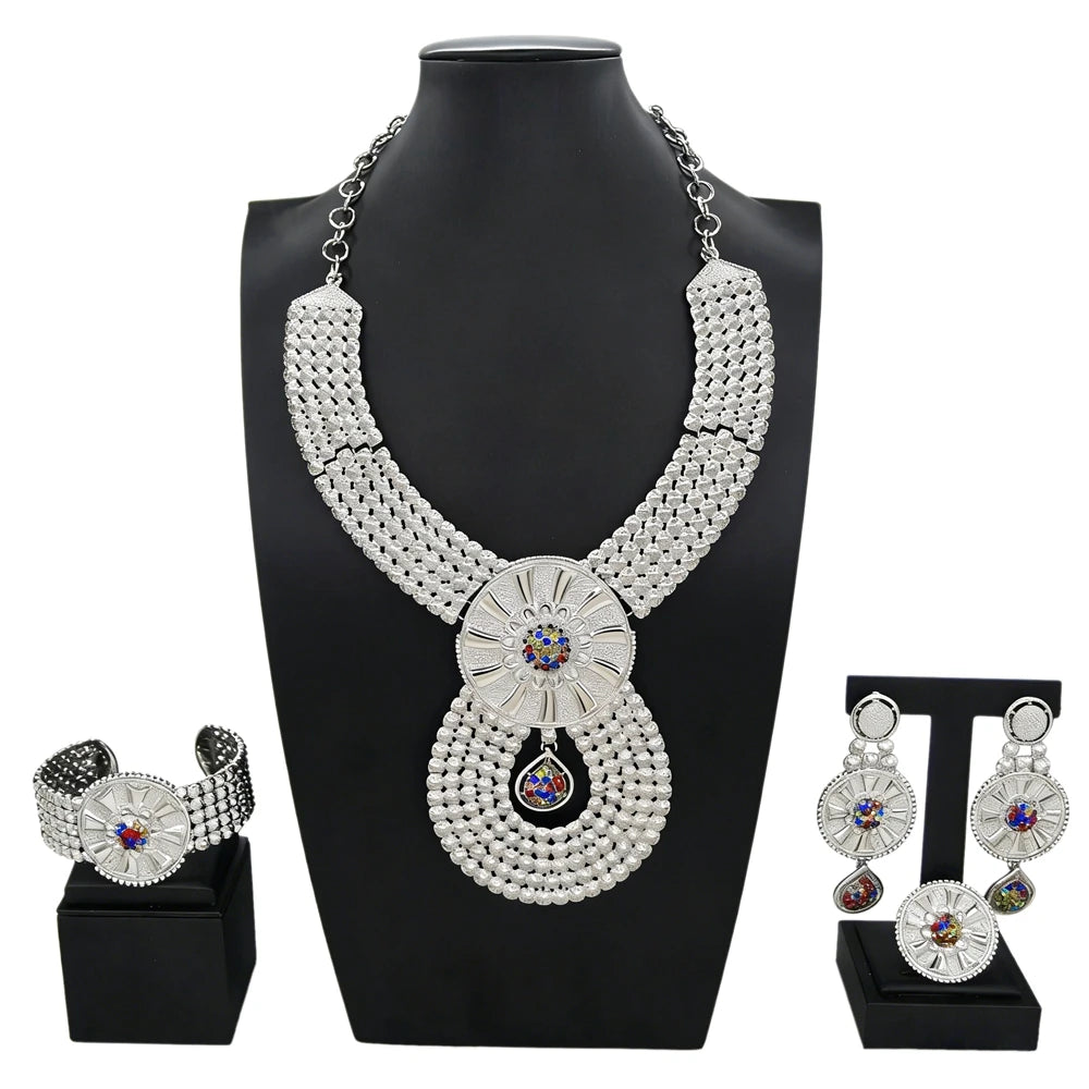 Italian Jewelry Set Alloy Brazilian Jewelry Sets Wedding Party Pendant Spiral Necklace Bracelet Ring Earrings Jewelry Set I0121