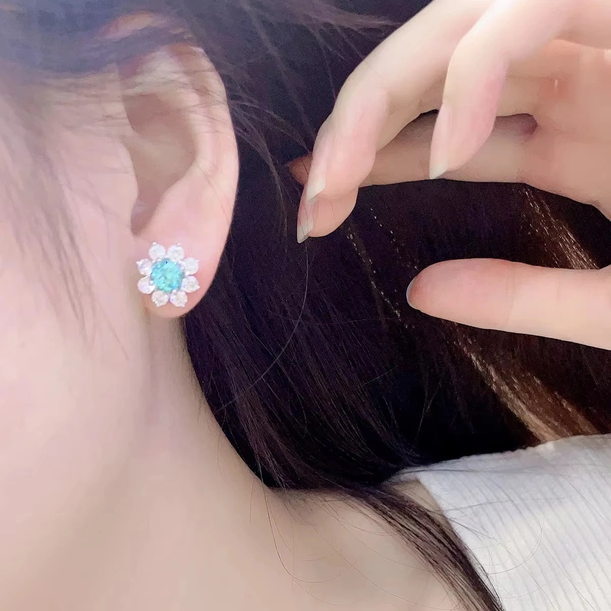 Gemfiori Anster Lab-Grown Paraiba S925 Silver Trendy Drop Earrings for Woman Wedding & Party